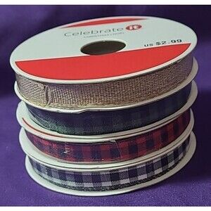 Lot Of 4 Ribbon Spools 3/8"X 3 yard  Chrismas  / Noel plaid Ribbon New